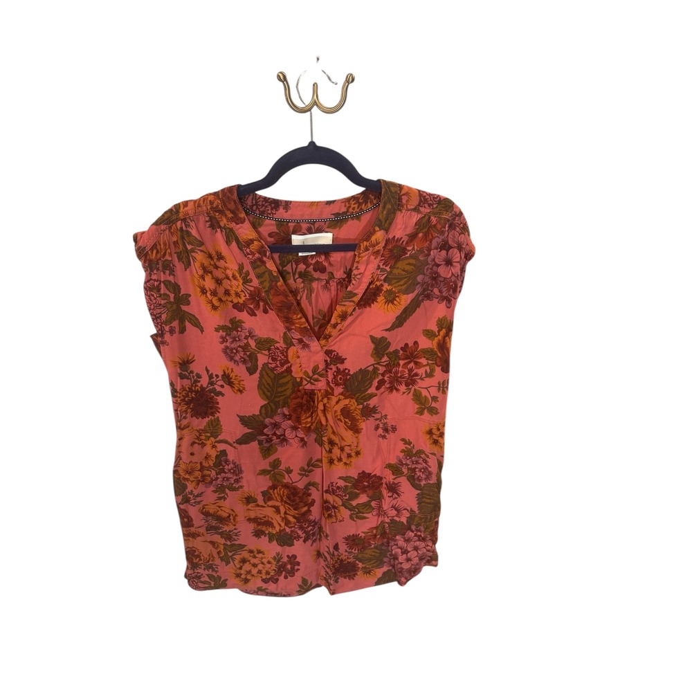 Floral V-Neck Short Sleeve Blouse - Coral